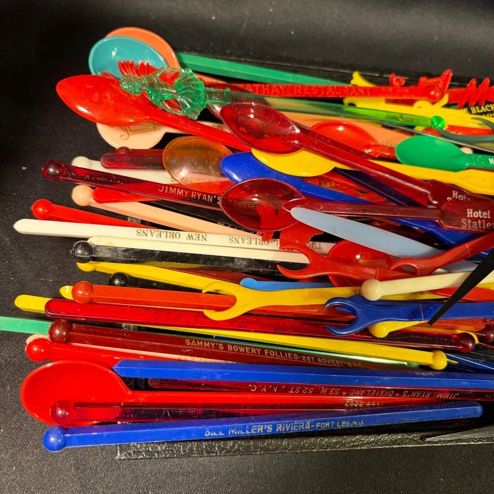 Vintage Plastic Swizzle Sticks Cocktail Stirrers Lot 14 Advertising Mid Century